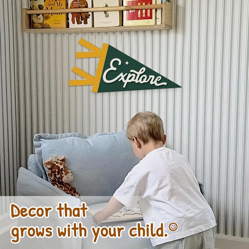 SJDFCSA Boys Room Decor, Adventure Nursery Wall Hanging Pennant Flag Banner, Retro Green Explore Wall Decorations for Kids Boys Toddler Nursery Room Bedroom Playroom Decor - Image 3